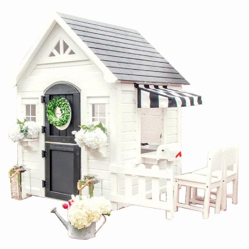 Kids Outdoor Cubby House - Çitli Basit Oyun Evi Modern Beyaz