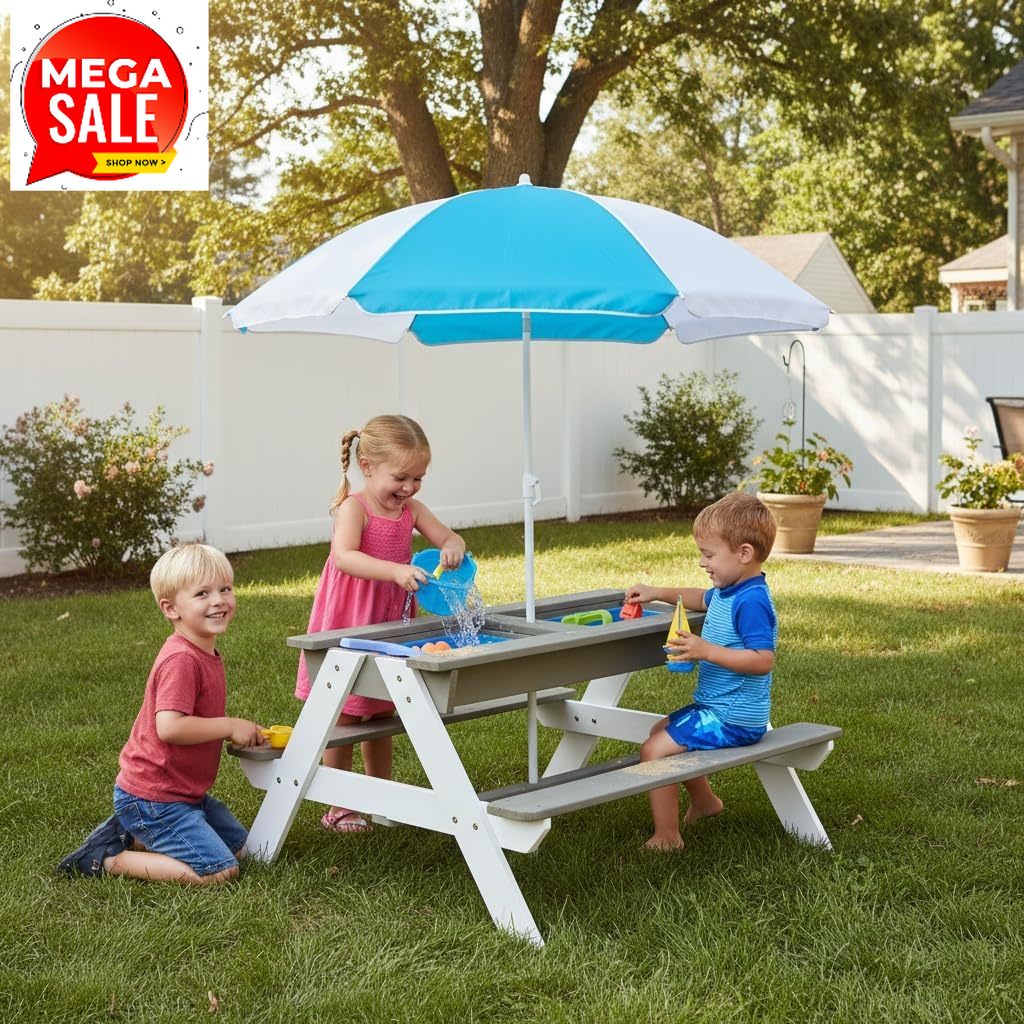 Kids Outdoor Bench Table - Çocuk Piknik Masası, 3'ü 1 Arada