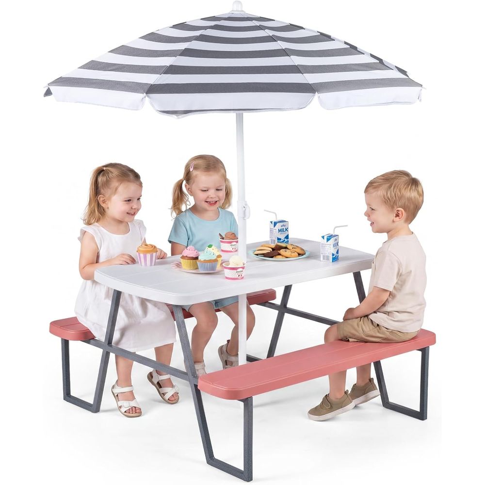 Kids Outdoor Bench Table - Çocuk Piknik Masası, Çıkarılabilir Şemsiyeli Küçük